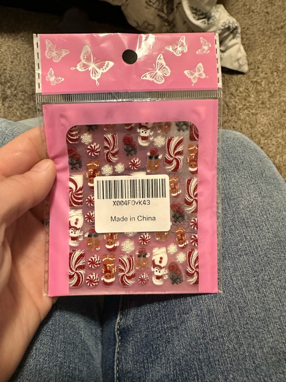 Pink Holiday Nail Decals - Candy Cane & Snowman Designs